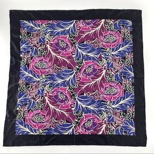 Vintage Pink Purple Blue & Black Square Floral Print Scarf 34” by 34”